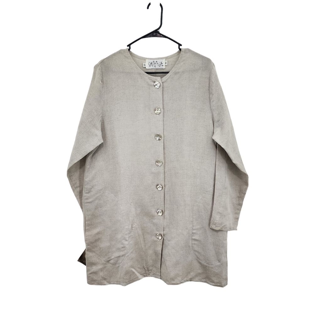 Cachaca Women's 100% Linen Vintage Button Front Lagenlook Shirt - M